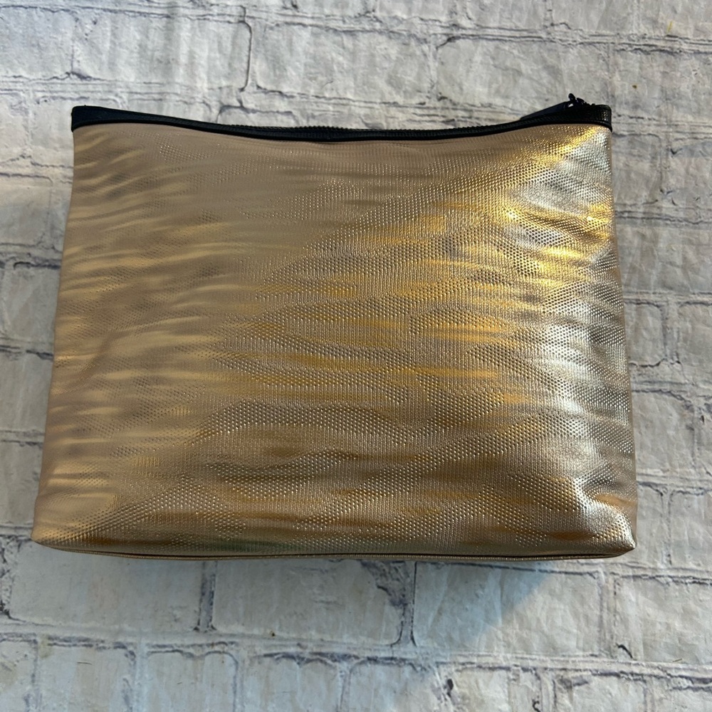 LANCOME PARIS GOLDEN METALLIC MAKE-UP LARGE COSMETIC CASE ZIP TOP
